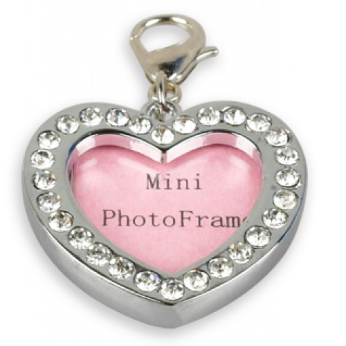 Pet Dog Tags and Charms 7 Shapes, Bling Rhinestone Mini Photo Frame